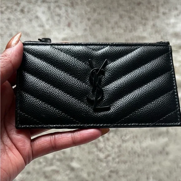 Yves Saint Laurent Black Chevron Card Holder - Picture 1 of 4